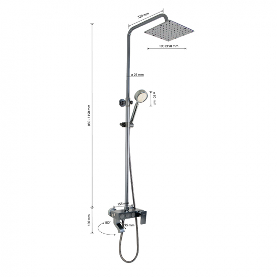 Душевая стойка BRIMIX 88705 алюминий титан