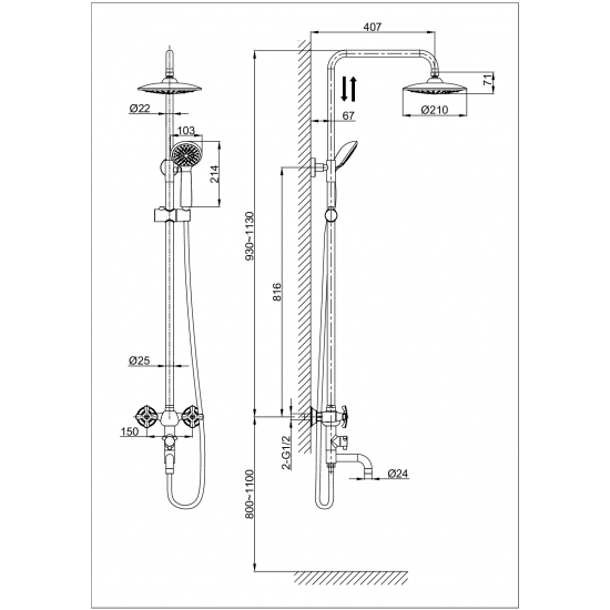 Душевая стойка D&K Hessen Lorsch DA1414701B09