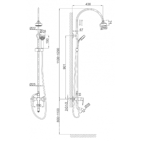 Душевая стойка D&K Rhein Valerius DA1363701C11
