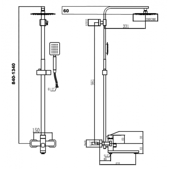 Душевая стойка FMARK FS8145-35H чёрный нержавеющая сталь
