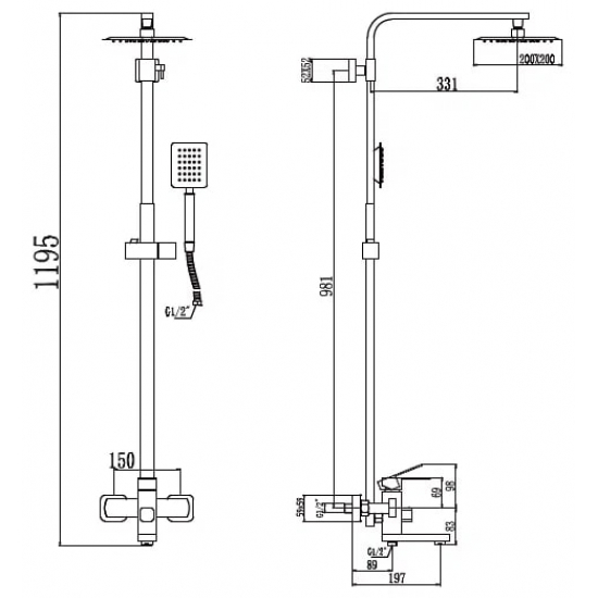 Душевая стойка FMARK FS8145 сатин нержавеющая сталь