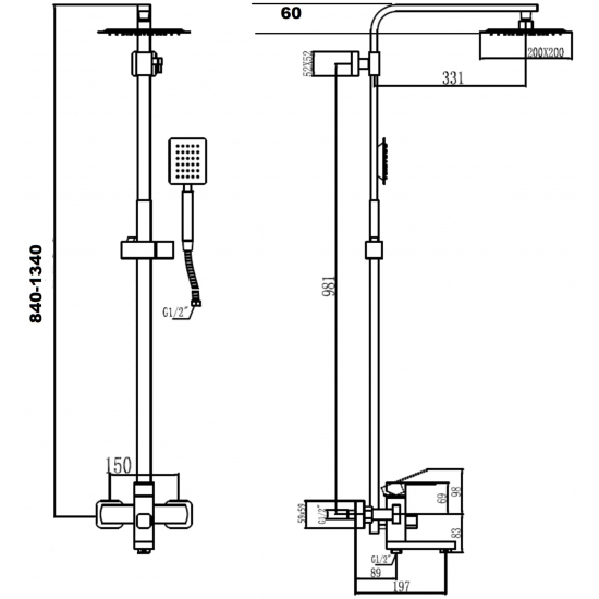 Душевая стойка FMARK FS8145 сатин нержавеющая сталь