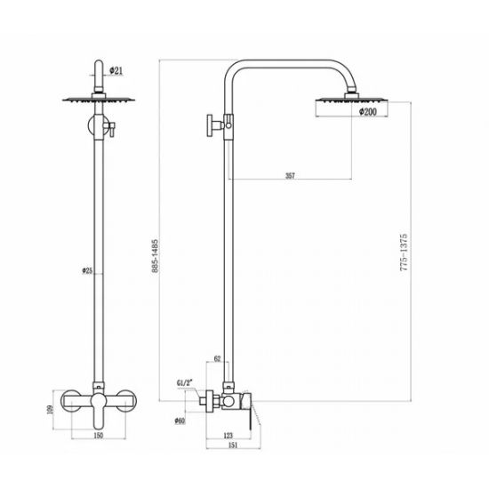 Душевая стойка FMARK FS8205 сатин нержавеющая сталь
