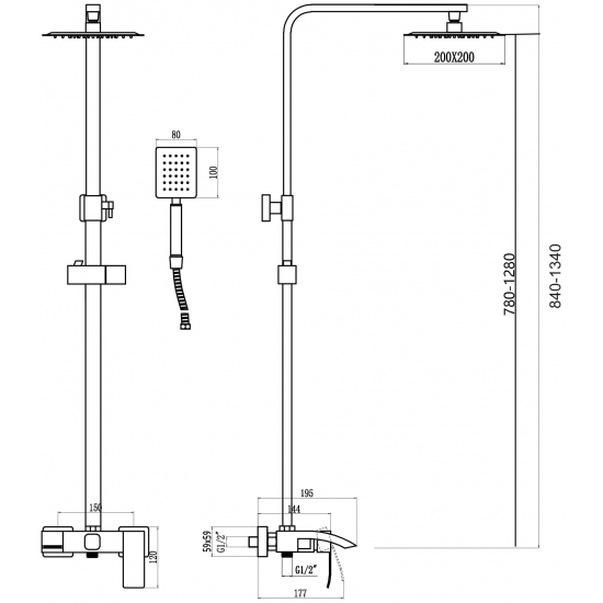 Душевая стойка FMARK FS8645 сатин нержавеющая сталь