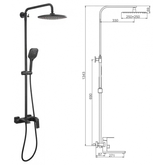 Душевая стойка GAPPO G 50 G2450 чёрный