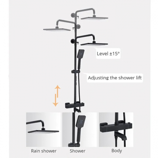 Душевая стойка GAPPO G 91-6 G2491-6 с термостатом чёрная