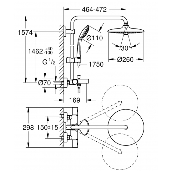 Душевая стойка GROHE Euphoria 260 27475002 с термостатом