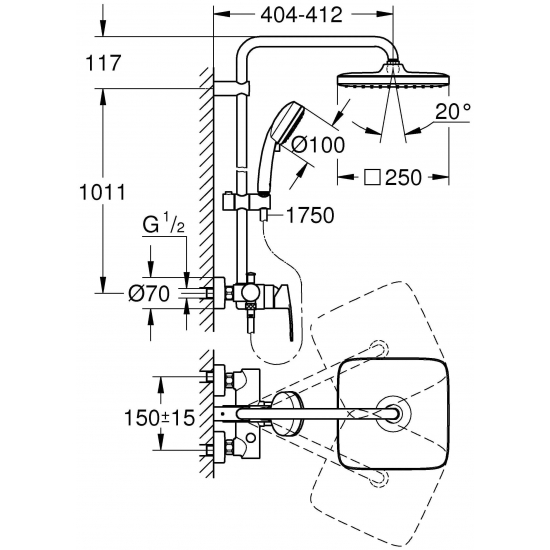 Душевая стойка GROHE Tempesta Cosmopolitan Cube 250 26692000