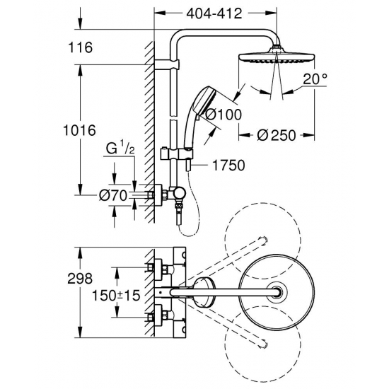 Душевая стойка GROHE Tempesta Cosmopolitan System 250 26670000 с термостатом
