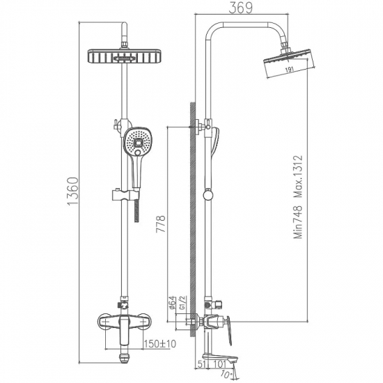 Душевая стойка HAIBA HB24548-7 чёрный