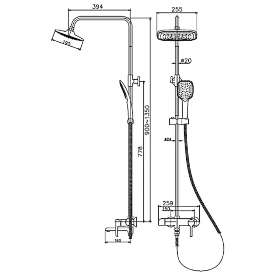 Душевая стойка HAIBA HB24805-7 хром, чёрный