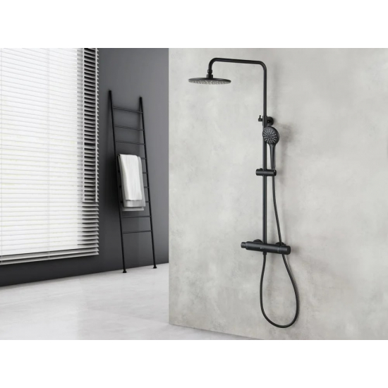 Душевая стойка LEMARK Bronx LM3770BL с термостатом чёрная