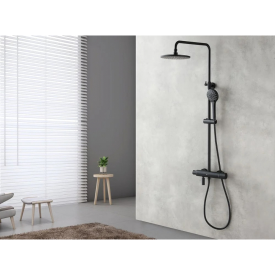 Душевая стойка LEMARK Bronx LM3772BL с термостатом чёрная