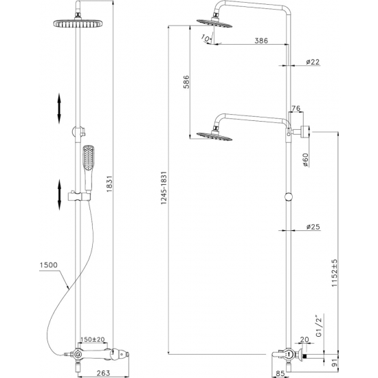 Душевая стойка LEMARK Swan LM5462BG чёрная, золото