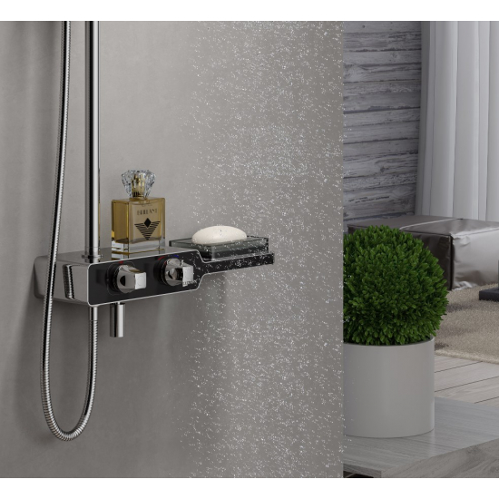 Душевая стойка LEMARK Tropic LM7009C с термостатом чёрная