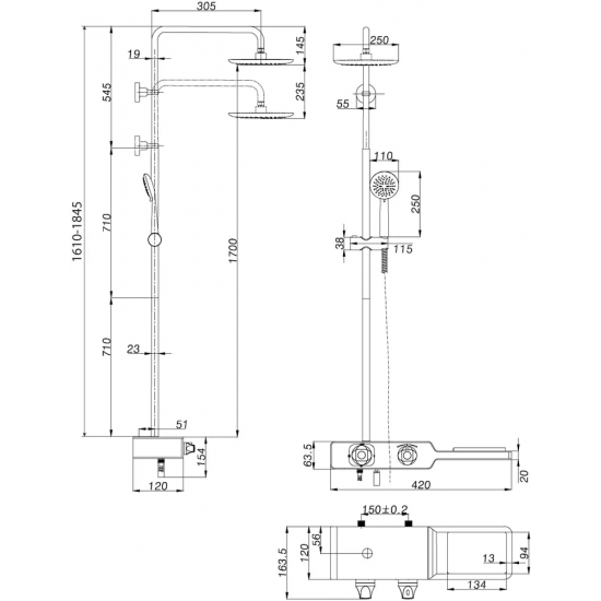 Душевая стойка LEMARK Tropic LM7009C с термостатом чёрная