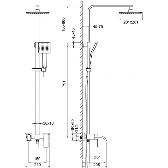 Душевая стойка TIMO Selene SX-1013/03 чёрная