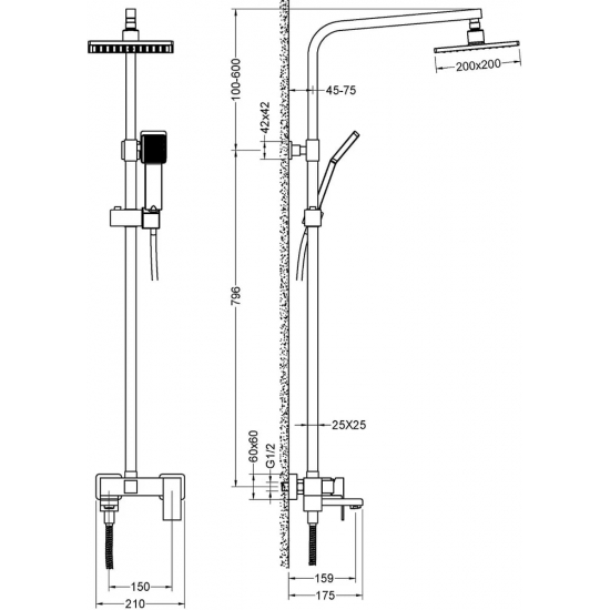 Душевая стойка TIMO Selene SX-2013/03 чёрная
