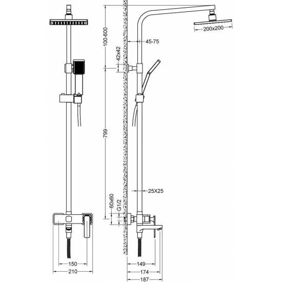 Душевая стойка TIMO Torne SX-4320/03 чёрная