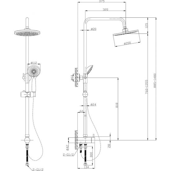 Душевая стойка TOKITO Rain TOK-RAI-1015BL чёрный