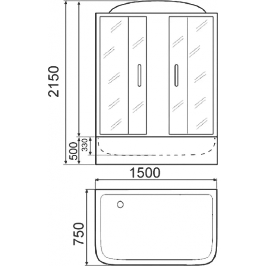 Душевой бокс PARLY Bianco BNE150FR 150x75x215 с высоким поддоном, стекло матовое