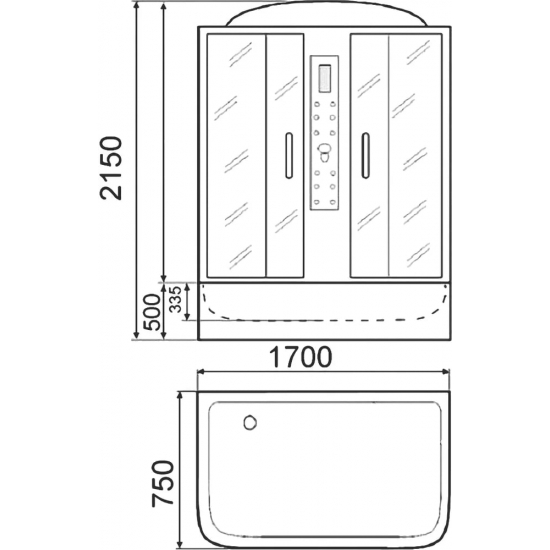 Душевой бокс PARLY Bianco BNE170FR 170x75x215 с высоким поддоном, стекло матовое