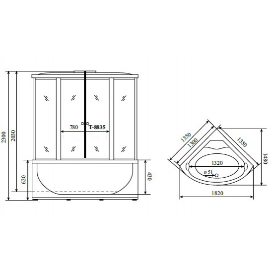 Душевой бокс TIMO Comfort T-8835 135x135x230 Clean Glass