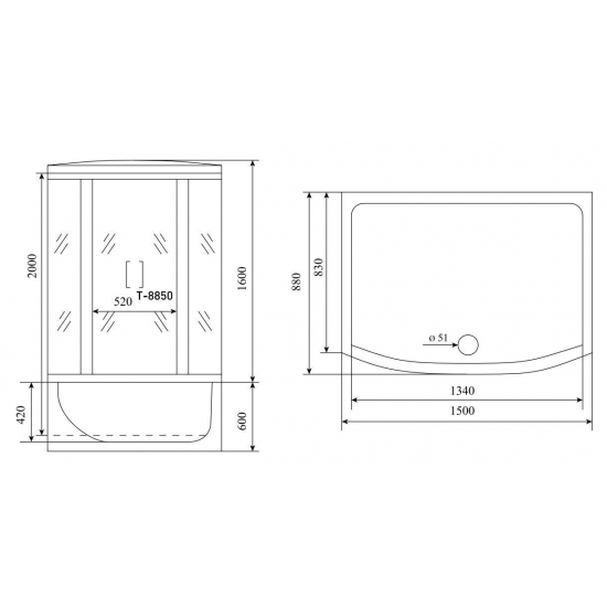 Душевой бокс TIMO Comfort T-8850 150x88x220 Fabric Glass