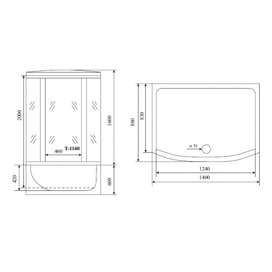 Душевой бокс TIMO Standart T-1140 140x88x220