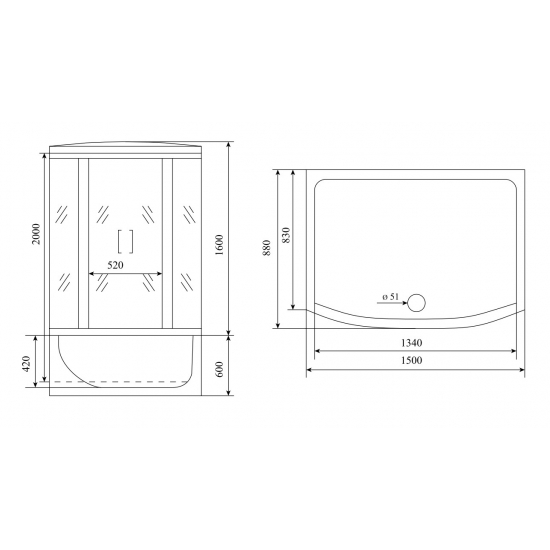 Душевой бокс TIMO Standart T-6650 150x88x220 Silver профиль серебристый матовый