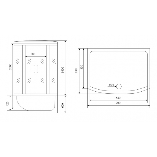 Душевой бокс TIMO Standart T-6670 170x88x220 Silver профиль серебристый матовый