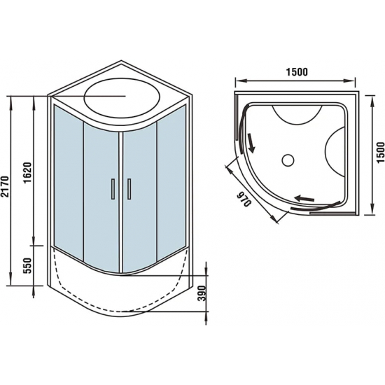 Душевой бокс WeltWasser WW500 Emmer 15055 150x150x217