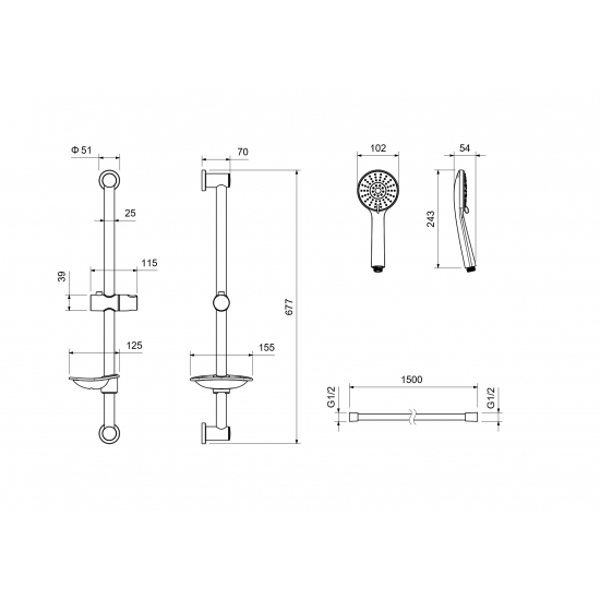 Душевой гарнитур AQUATEK Бетта AQ2013CR, 3jet 65 см, хром