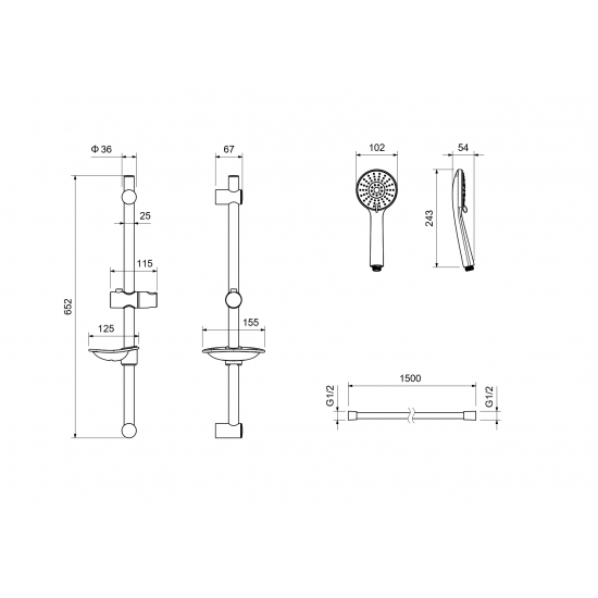 Душевой гарнитур AQUATEK Бетта AQ2015MB, 3jet 60 см, матовый чёрный