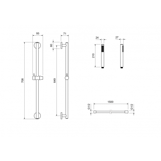 Душевой гарнитур AQUATEK Европа AQ2012CR, 1jet 65 см, хром