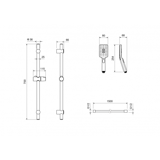 Душевой гарнитур AQUATEK Лира AQ2018MB, 3jet 65 см, матовый чёрный