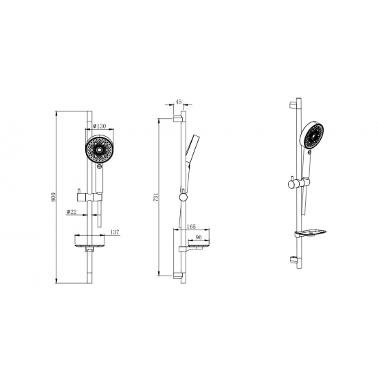 Душевой гарнитур AQUATEK Вега AQ2031MB, 3jet 73см, матовый чёрный