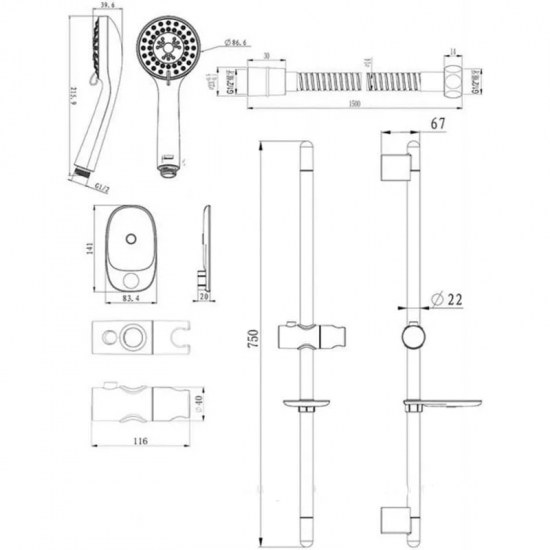 Душевой гарнитур BRAVAT Eco D152CP-1A-RUS