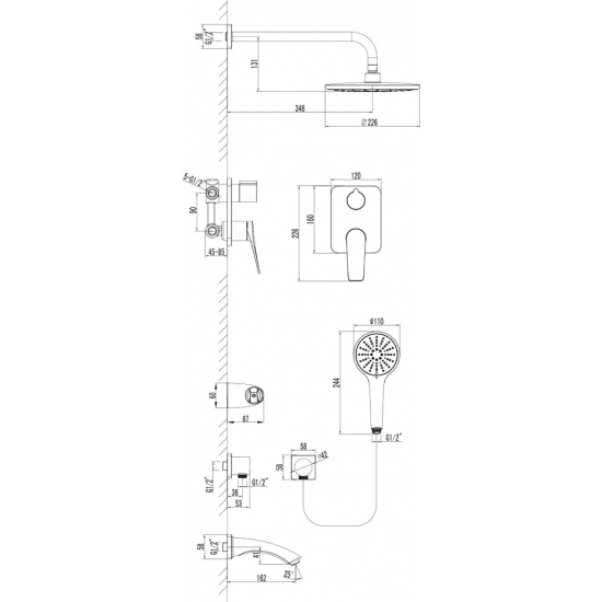 Душевой комплект LEMARK Bronx LM3722BL чёрный С ВНУТРЕННЕЙ ЧАСТЬЮ