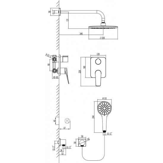 Душевой комплект LEMARK Bronx LM3729BL чёрный С ВНУТРЕННЕЙ ЧАСТЬЮ