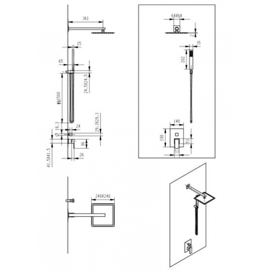 Душевой комплект SANTREK AQUA SAP-1052 встраиваемый, черный