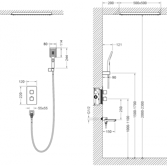 Душевой комплект встраиваемый термостатический TIMO Petruma SX-5019/00SM С ВНУТРЕННЕЙ ЧАСТЬЮ