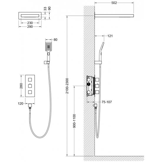 Душевой комплект встраиваемый термостатический TIMO Petruma SX-5039/00SM С ВНУТРЕННЕЙ ЧАСТЬЮ