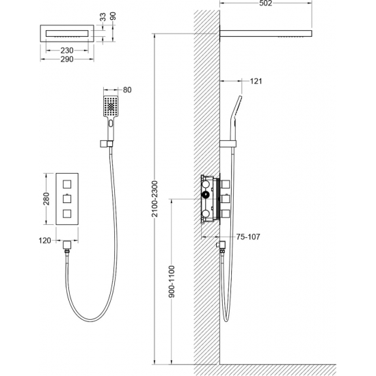 Душевой комплект встраиваемый термостатический TIMO Petruma SX-5039/03SM чёрный С ВНУТРЕННЕЙ ЧАСТЬЮ