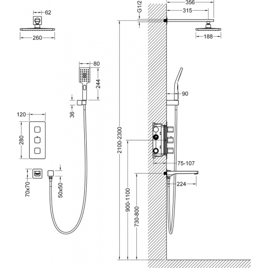 Душевой комплект встраиваемый термостатический TIMO Petruma SX-5049/03SM чёрный С ВНУТРЕННЕЙ ЧАСТЬЮ