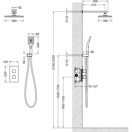 Душевой комплект встраиваемый термостатический TIMO Petruma SX-5059/17SM золото С ВНУТРЕННЕЙ ЧАСТЬЮ 