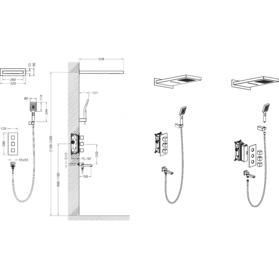 Душевой комплект встраиваемый термостатический TIMO Petruma SX-5079/00SM С ВНУТРЕННЕЙ ЧАСТЬЮ