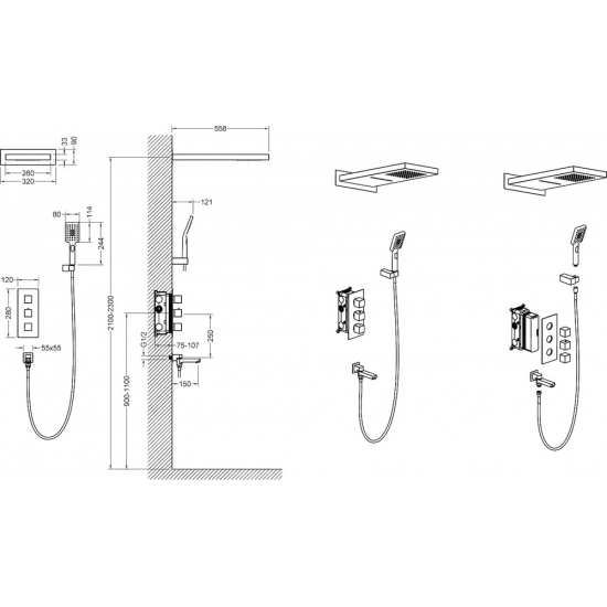 Душевой комплект встраиваемый термостатический TIMO Petruma SX-5079/03SM чёрный С ВНУТРЕННЕЙ ЧАСТЬЮ