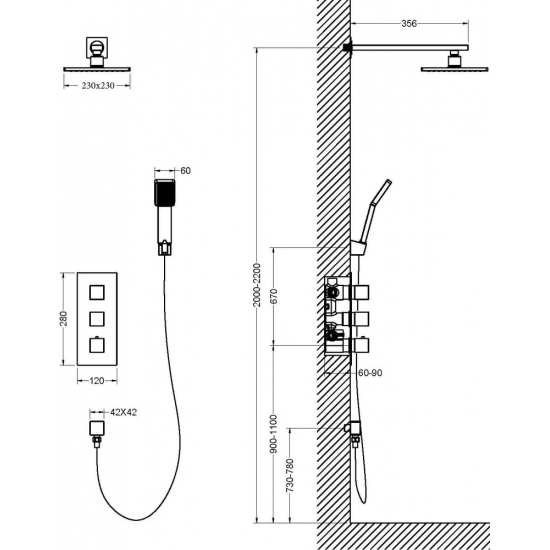 Душевой комплект встраиваемый термостатический TIMO Tetra-Thermo SX-0179/03SM чёрный 
