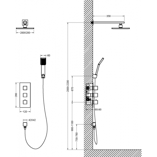 Душевой комплект встраиваемый термостатический TIMO Tetra-Thermo SX-0179/17SM золото 
